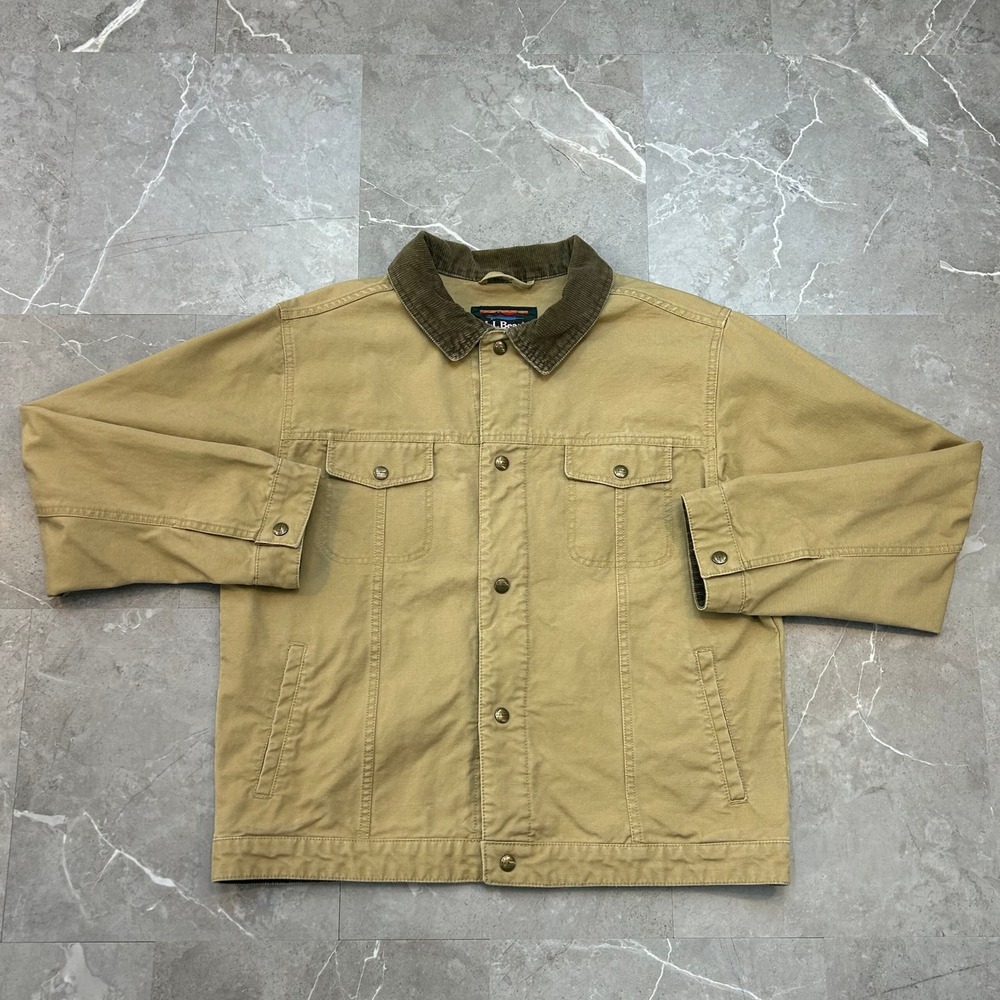 LL Bean Kids Canvas Trucker Jacket Youth XL Workwear Corduroy Collar Brown Coat